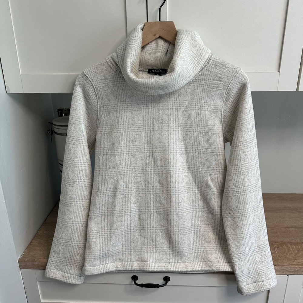 J.Crew Mercantile Funnel Neck Fleece Pullover Women M Glen Plaid Sweater Cozy